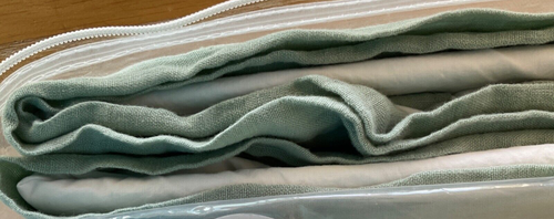 INUP HOME~Portugal~KING Duvet Set~3 pcs~PERCALE w/LINEN GREEN BORDER~NWT~ - Picture 6 of 6