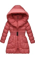 NEW Richie House Big Girls' Long Padded Puffy Jacket Buckle Belt: 7-8
