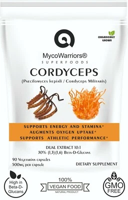 MYCOWARRIORS Cordyceps CS-4 Sinensis Militaris DUAL EXTRACT 10:1 90 VCaps 30% Beta-D-Glucans
