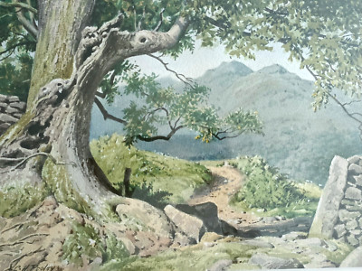 GEOFFREY HERBERT POOLEY Original Aquarell Gemälde ''Weg zum Nab Scar Rydal''