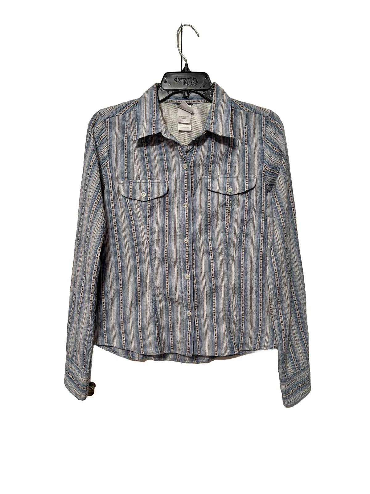 The North Face Shirt Womens Sz M Outdoor Long Sleeve Button Up Striped Pockets