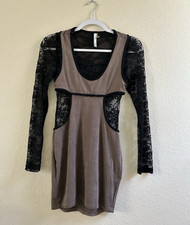 Avec Women's Black Brown Long Sleeve Lace Dress Size S