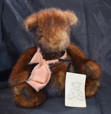Handmade Real Mink Fur Bear 12 inch Standing Teddy Jointed Unique Adorable Cute