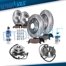 Front Rear DRILLED Brake Rotors Pads Wheel Bearing Hubs for Jeep Liberty Nitro