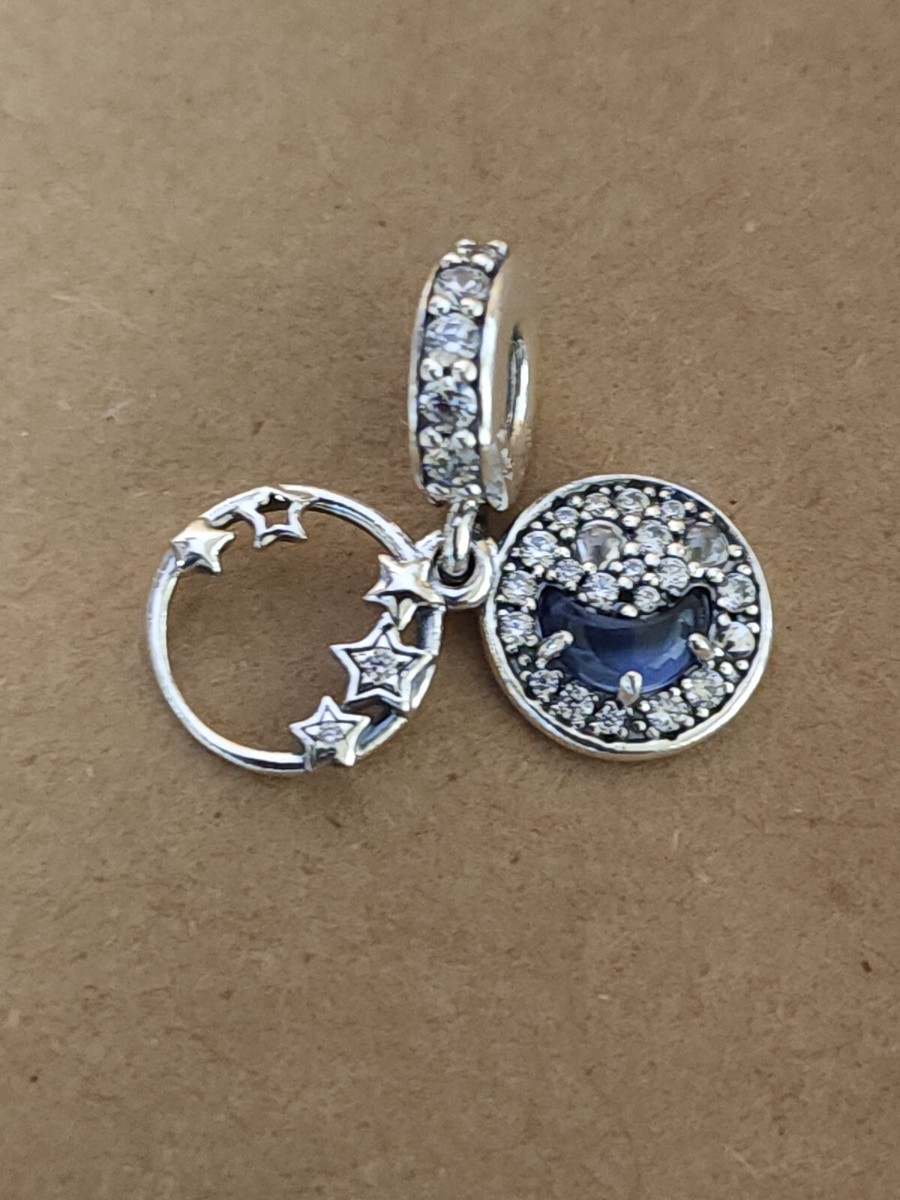 AUTHENTIC PANDORA BLUE NIGHT SKY CRESCENT MOON & STARS DANGLE