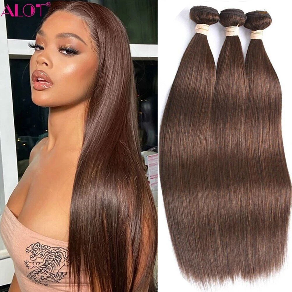 Chocolate Brown Bone Straight Human Hair Bundles Remy Hair