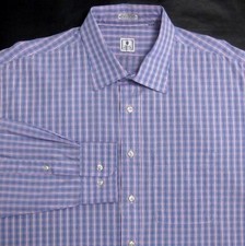 PETER MILLAR MEN'S L 18 LAVENDER PLAIDS  CHECKS 100 COTTON DRESS SHIRT EUC