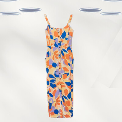 Ex Fat Face Women's Sleeveless Summer Midi Dress in Orange Floral