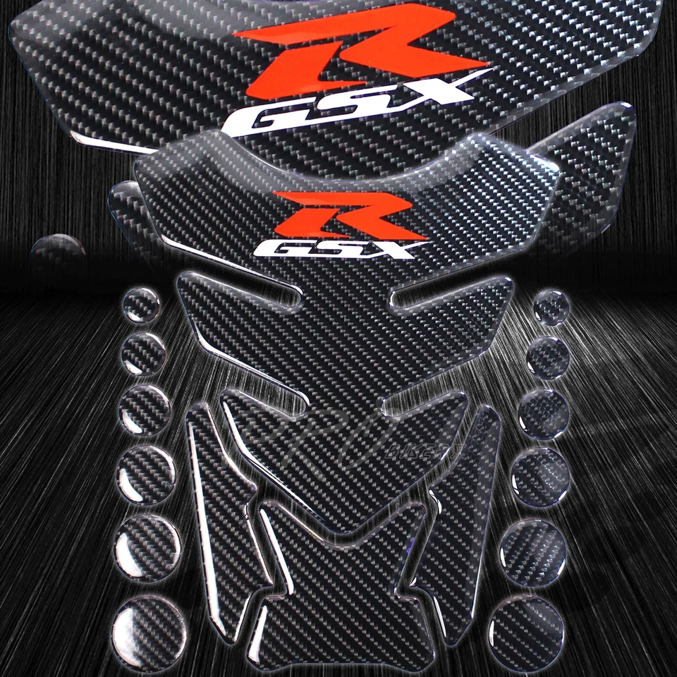 Almohadilla de tanque de combustible 3D personalizada de fibra de carbono real + cubierta de tapa de gas 87-96 GSXR-600/750/1000 Foto 3 de 4