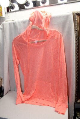 No Boundaries Juniors Size M (7-9) Bright Orange Pocketed Hoodie Tee NWT