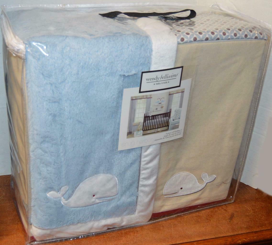 WENDY BELLISSIMO Snug Harbor Whales 3P CRIB SET NEW $225 - Main Image