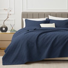 Quilt Set Full Queen Size Navy 3 Piece,Lightweight Soft Coverlet Modern Style...