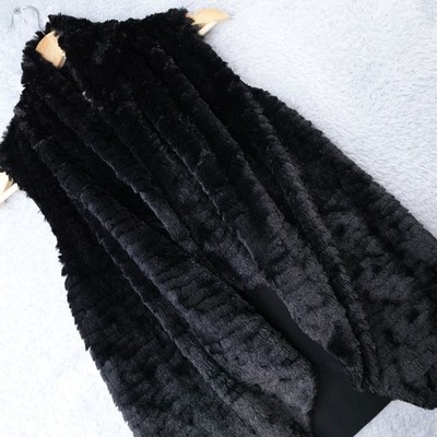 Cupio Black Faux Fur Vest S Small Draped Waterfall Open Front Sleeveless Gilet