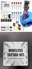Wireless Pneumatic Tattoo Kit Purple/Black w/ Ink, Needles, Gloves, USB, Tape