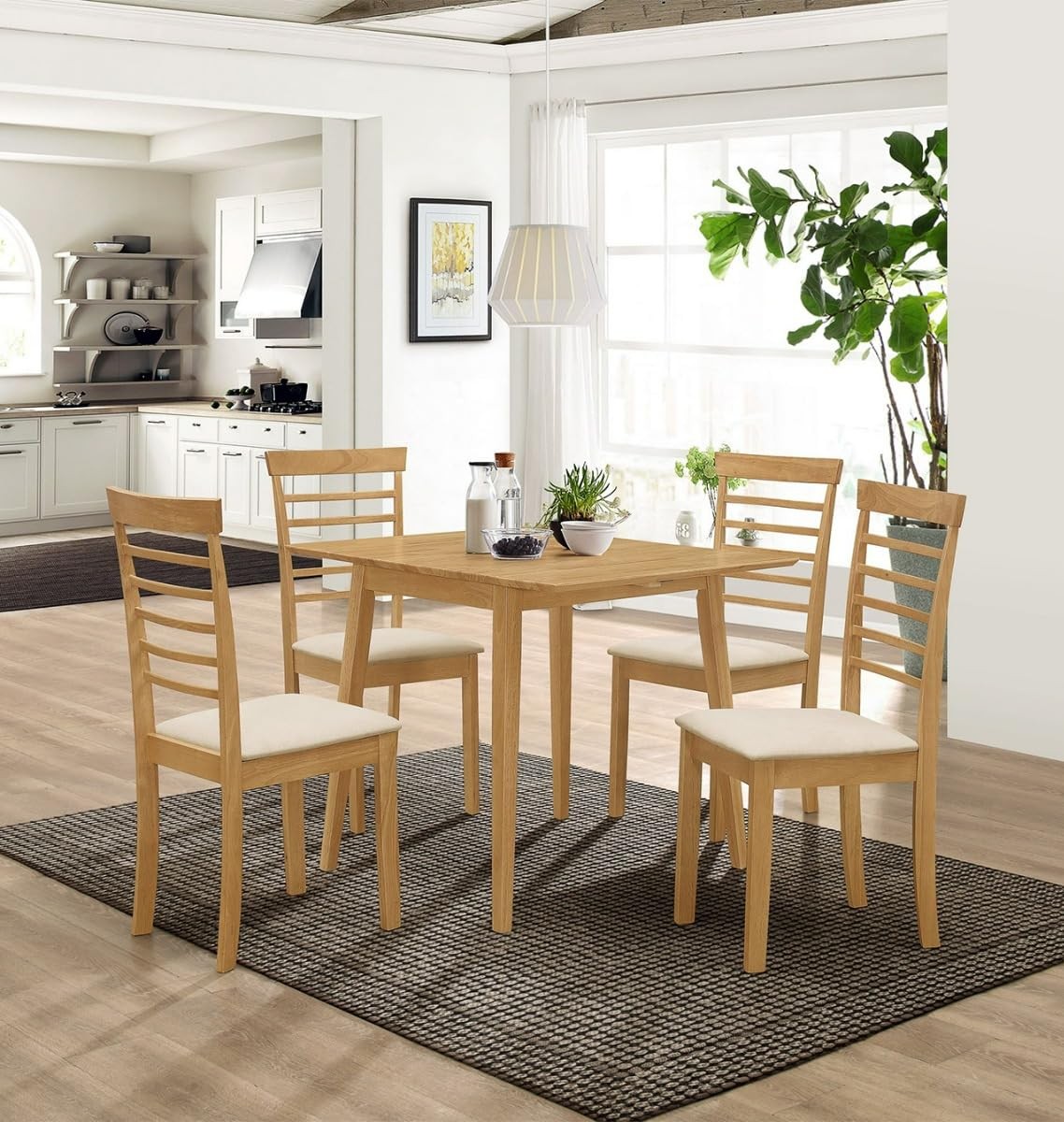 Hallowood Furniture Ledbury Small Dining Table Set for 4, Drop Leaf Table & Padded Seat Chairs in Light Oak Finish, Wooden Folding Dining Table & Dinner Chairs, Dining Room Set 25 Hallowood Furniture Ledbury Small Dining Table Set for 4, Drop Leaf Table and