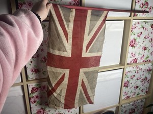 Vintage Flag Union Jack WWII Cotton With Wooden Pole