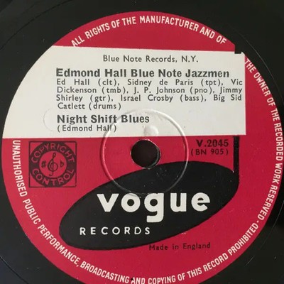 SCHELLACK Edmond Halls Blue Note Jazzmen Royal Garden Blues / Night Shift Blues