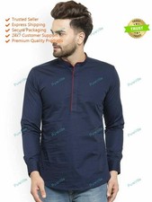 Indian Solid Indian Clothes Fashion Shirt Mens Short Kurta Cotton Indian Dress