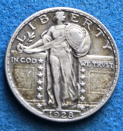 1928 P Standing Liberty Quarter Natural Album Toning Higher Grade (HV)- S