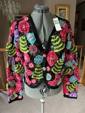 NWT Marisa Christina L Open crochet Christmas sweater Cardigan STUNNING GORGEOUS
