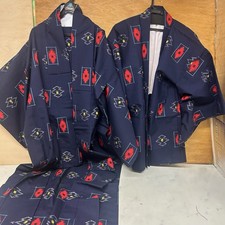 Vintage Japanese Kimono Haori Set Navy Geometric Retro Pattern Japan