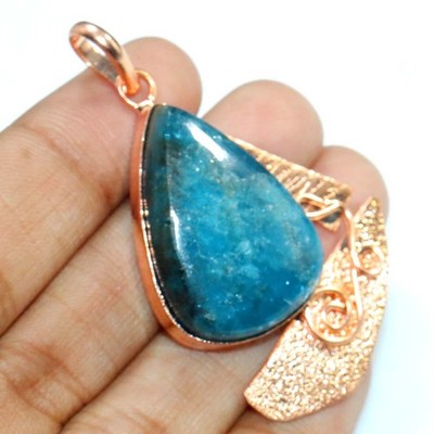 Copper Plated Blue Apatite Pendant 2'' Valentine Gifts Limited Stock Deal MJ