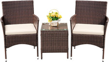 PATIO PORCH FURNITURE SET 3 PIECES PE RATTAN WICKER CHAIRS WITH TABLE