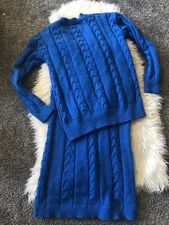Chartou Cable Knit Sweater Skirt Set Knitwear Matching Outfit Size Small Blue LL