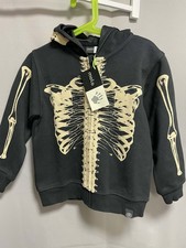 molo children's black zip-up hoodie skeleton bone print 110cm 7 years