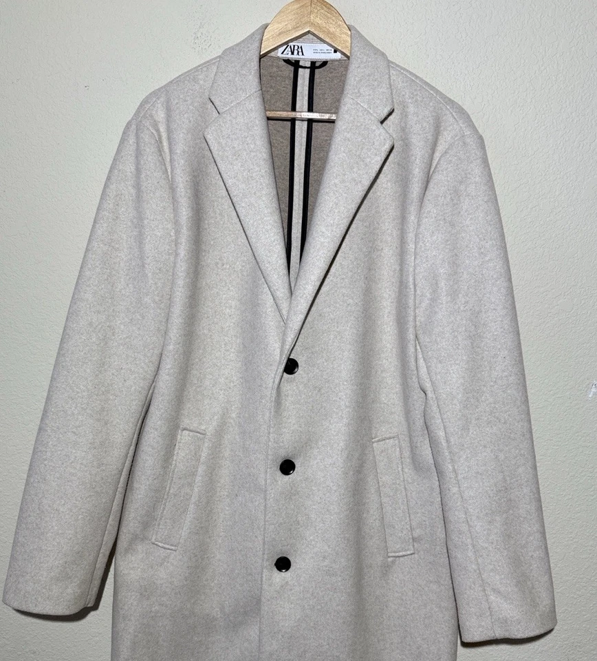 ZARA Mens 4 Way Stretch Trench Coat Button Closure Size Large - Image 3 of 4