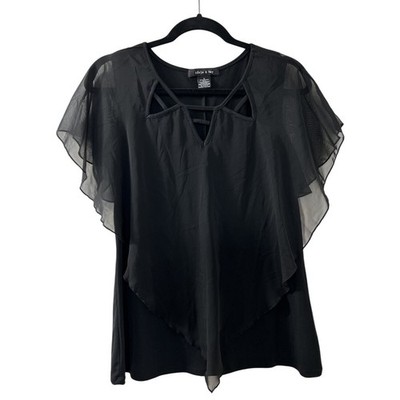 Adele & May Chiffon Layered Blouse S Black Flutter Sleeve Goth Romantic Witchy