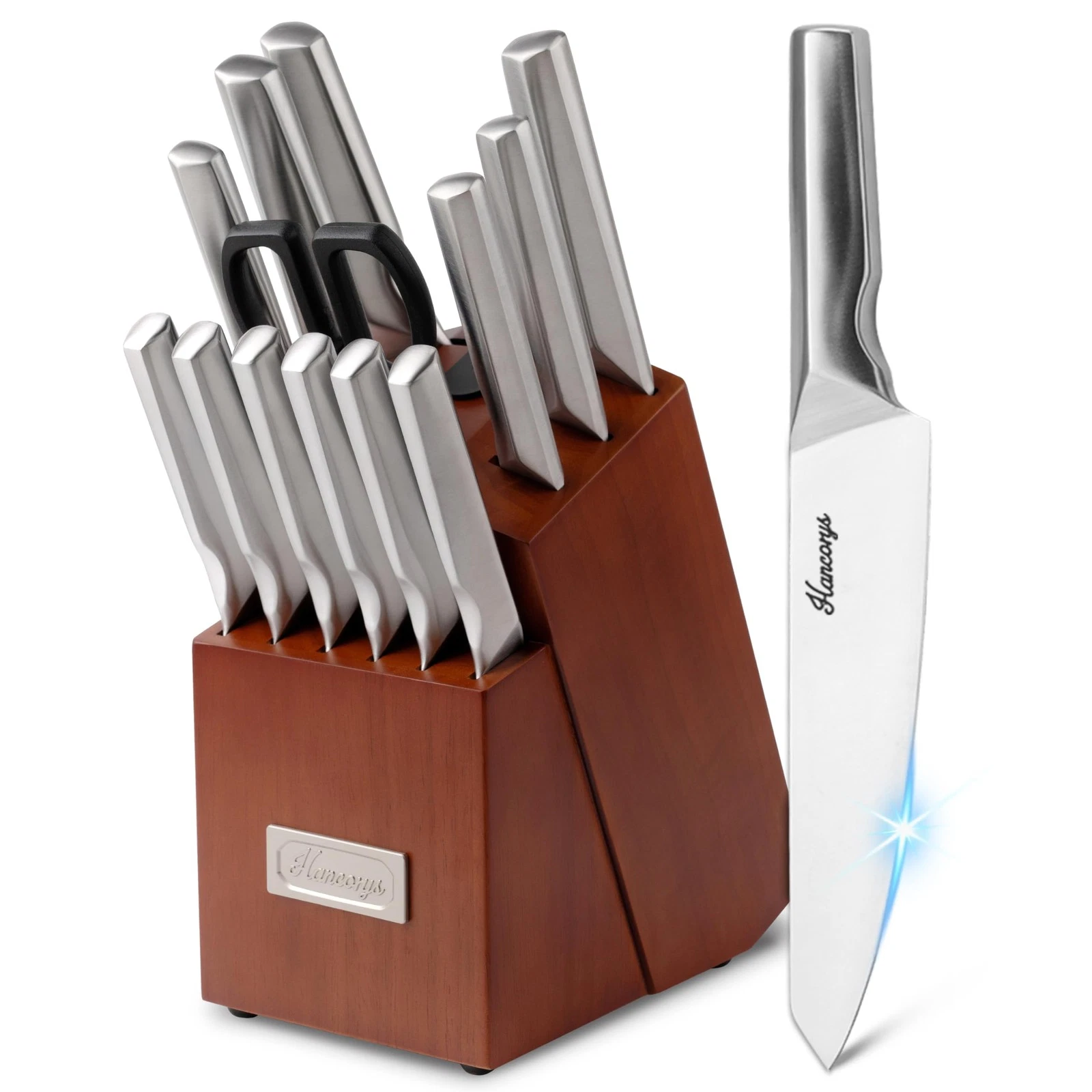 Block Set, Japanese Stainless Steel Kitchen Set with Built-in Sharpener, Shar...