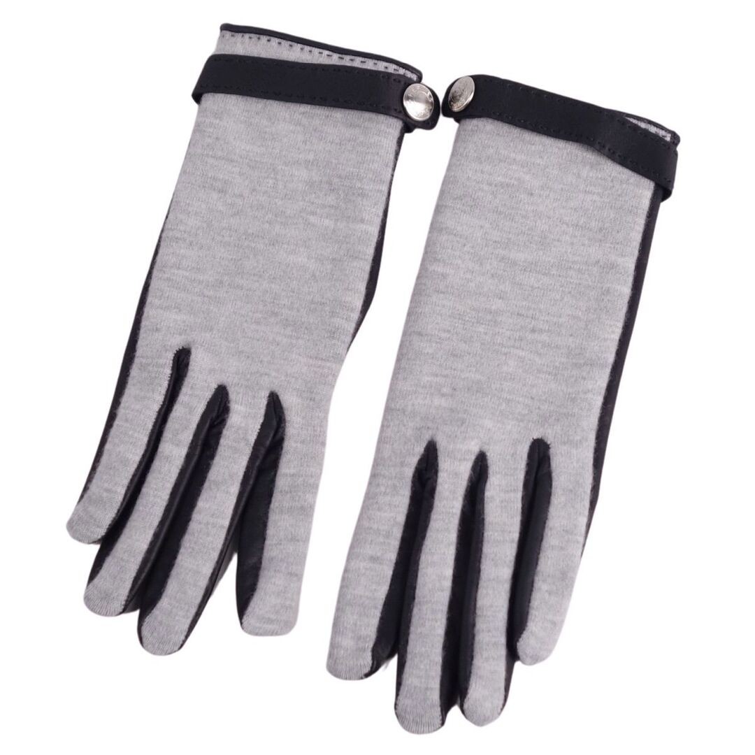 Hermes gloves lamb leather cashmere women 7.5 black gray Used MOLO-0