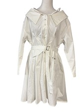 Storets Dress Womens Small White Cold Shoulder Belted Shirt Hi Low Fit Flare