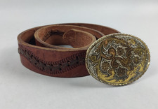 Leather Woven Braided Brown Belt Western w/ Belt Buckle sz 32