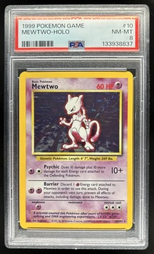 1999 Pokemon Unlimited Mewtwo Rare Holo #10/102 PSA 8