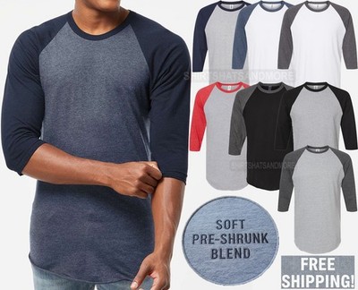 Mens Fine Jersey Soft Blend Heather Baseball Raglan Tee PRESHRUNK T-Shirt XS-3XL