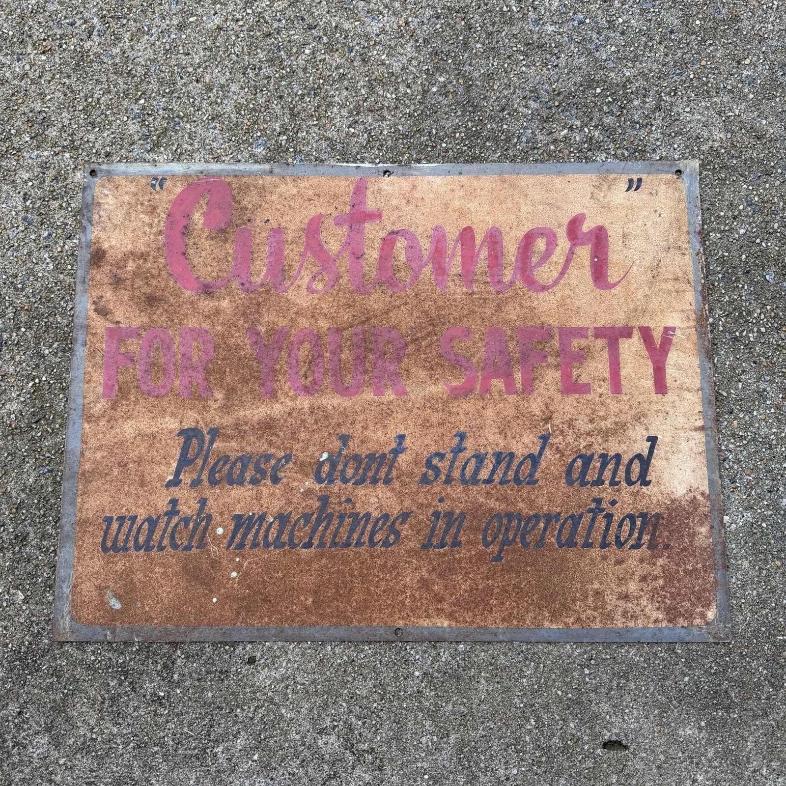 Vintage 70s Metal Industrial Sign Hand Painted Machine Shop