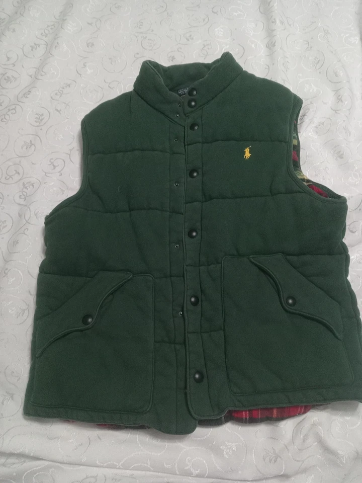 Chaleco interior de franela verde Polo Ralph Lauren vintage acolchado a cuadros grande Foto 4 de 4