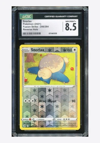 Pokemon CGC 8.5 Snorlax Reverse Holo 2021 206/264 Fusion Strike English