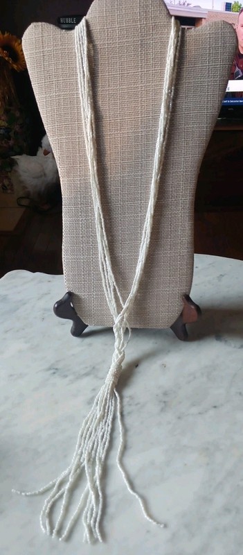 24" White glass seed bead tassel 20's style Flapper necklace LANE BRYANT