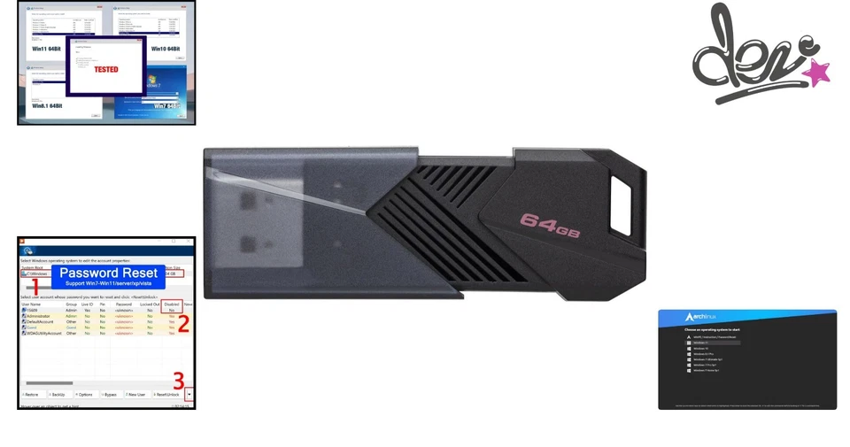 64GB - Bootable USB Driver 3.2 for Windows 11/10/8.1/7/, Winpe,Password Reset, W - Image 2 of 4