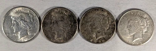 LOT OF 4 1922 S PEACE SILVER DOLLARS #23