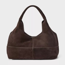 Suede Slouchy Shoulder Tote Bag - A New Day Brown