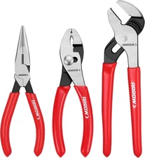 3PCS Pliers Set, 6" Needle Nose Pliers, 6" Slip Joint, 8" Groove Joint with Non