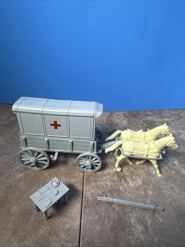 VINTAGE MARX CIVIL WAR BLUE & GRAY PLAYSET MEDICAL WAGON & ACCESSORIES