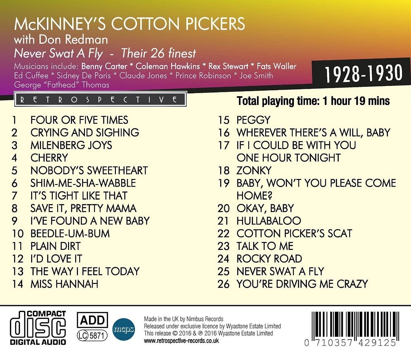 McKinney's Cotton Pickers Never Swat a Fly: Their 26 Finest 1928-1930 (CD) Album