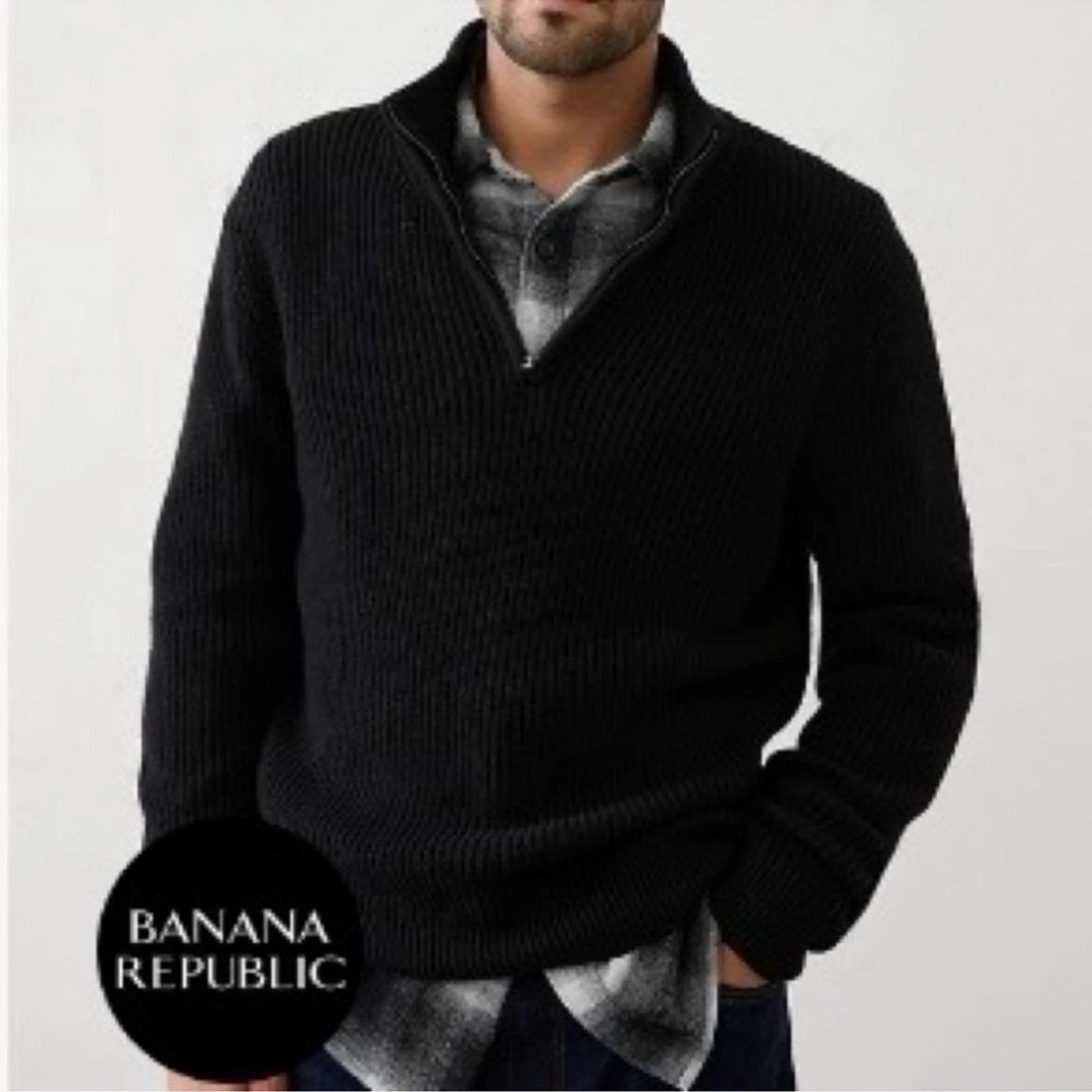 Banana Republic 100% Fine Merino Wool 1/4 Zip Sweater XL