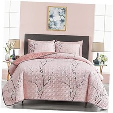 3 Pieces Reversible Quilt Set Queen Full Size 88x88 Queen 88x88 Pink Branch