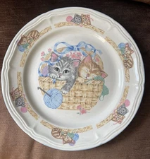 TIENSHAN STONEWARE Large Dinner Plates “Purrfect Friends” Cats Kittens Sz 10.5”